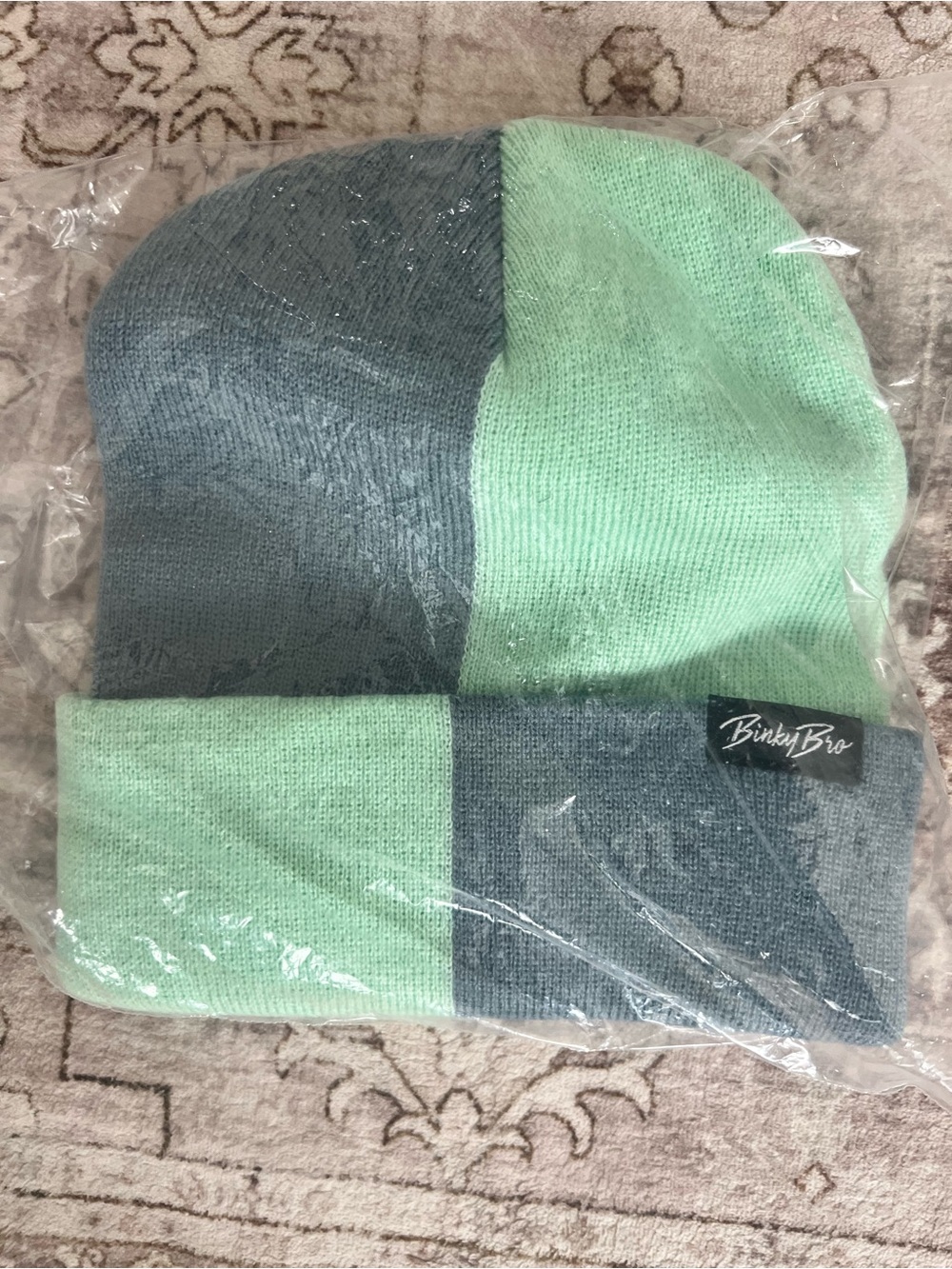BinkyBro Kids Two-Tone Mint and Gray Knit Beanie